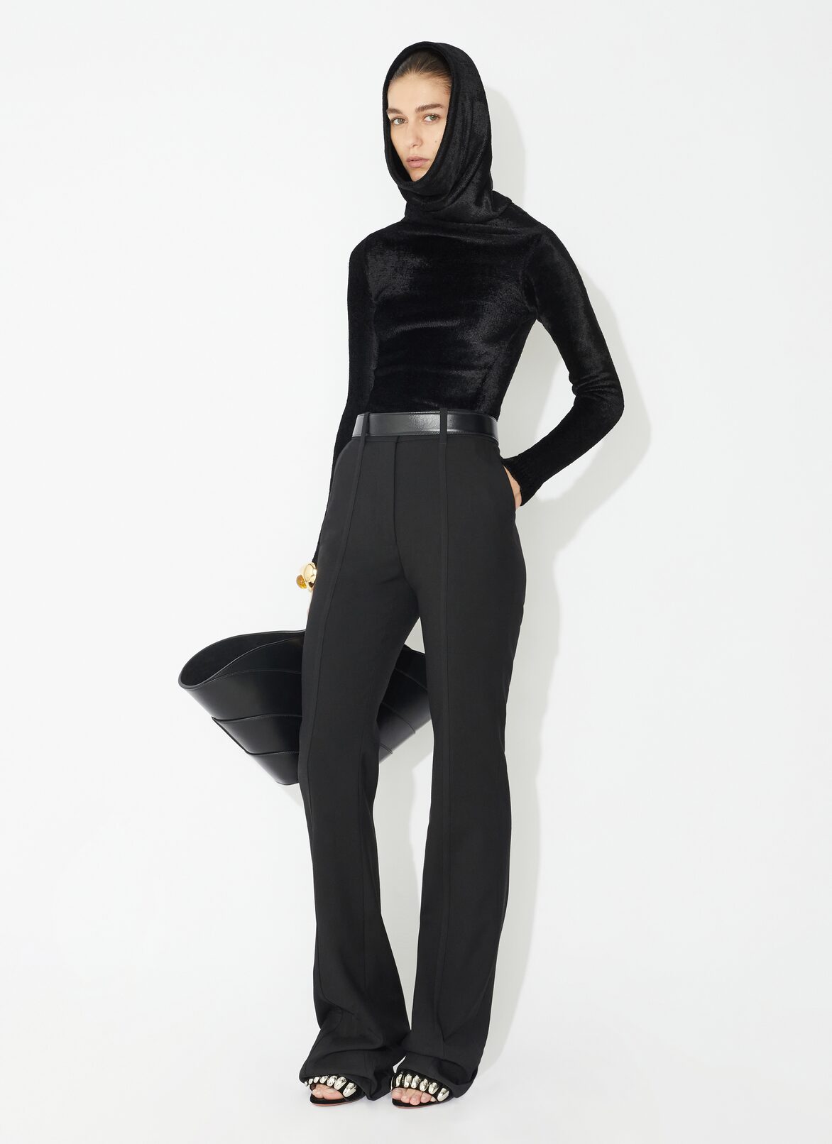 Shiny velvet hood top ALAÏA BLACK SHINY VELVET HOOD TOP